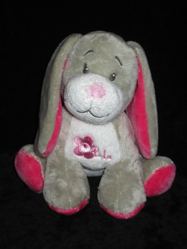 Doudou peluche chien gris - gris, rose