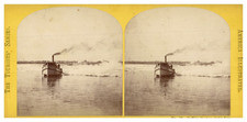 USA, Buffalo, Bateau vapeur sur le Lac Erie, Tirage vintage stéréo, ca.1880 USA,