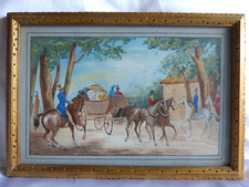 Tableau peinture 20 siècle parc calèche cavalier chevaux gout 19 XIX siècle 2