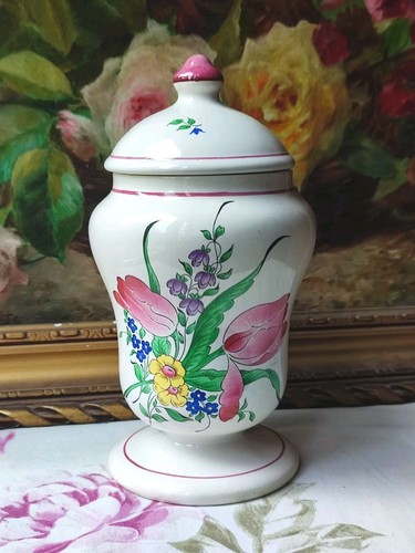 Ancien pot couvert fleuri - ancien, k&g