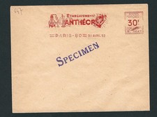 EMA Ets Anthéor Paris 80. Machine B0647. PJ de la pub. Specimen. 30F. Rare.