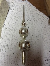 Ancienne pointe sapin de Noël en verre 2 x boules trois faces, hauteur 37 cm