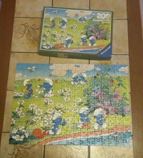 vintage puzzle  SCHTROUMPFS    " dans la rairie "  complet rare an 1984
