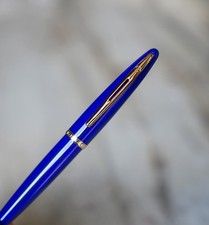 MAGNIFIQUE STYLO BILLE WATERMAN CARENE EN LAQUE BLEU ROYAL & PL. OR 18 CARATS