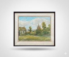 Aquarelle signée, ferme et