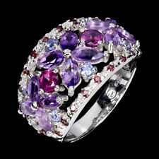 925 Argent Sterling Bague Marquise Améthyste Rhodolite Tanzanite Gemme Bijoux