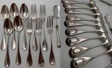 Suite de 5 cuillères + 5 fourchettes CHRISTOFLE Paris Fidélio dos médaillon