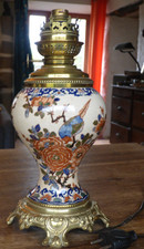 PIED DE LAMPE EN FAIENCE DE GIEN MONTURE EN BRONZE DECOR FLORAL ( électrifié )