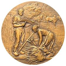 Médaille bronze - Superbe ciselure relief " Couple la moisson - Sancerre " RIVET