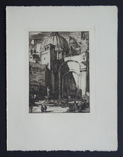 Albert DECARIS 1926 Gravure originale au burin place animée Chant Voyage Grèce