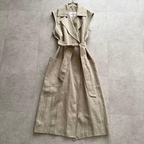 Gilet long lin beige - gilet,