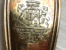FRENCH 1828 VERMEIL WEDDING SPOON .BARON CROWN ON DOUBLE SHIELD COAT OF ARMS .