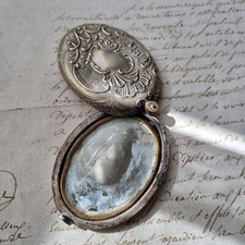 Miroir De Poche Fin XIXè Décor Rocaille Métal Argenté 