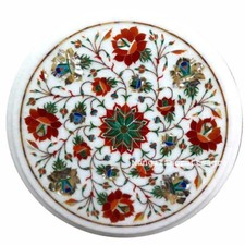 12 " Marbre Coin Table D'Appoint Demi Précieux Pierres Incrustation Art Handmade