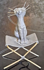 FIGURINE CHAT DE COLLECTION EN ETAIN (MICHEL LAUDE ?) ANCIENNE