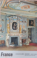 CHATEAU LOIRE CHEVERNY MOULINSARD -AFFICHE ORIGINALE TOURISME- TINTIN HERGE-60'S