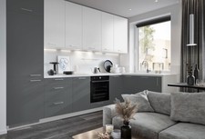 Cuisine En L BONN 335x155cm Blanc Façade MDF Blanc - Gris Poussière Mat 80387355