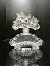 Ancien BOUTEILLE DE PARFUM bohème art déco satin/verre taillé transparent/cri...