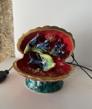 VALLAURIS VEILLEUSE LAMPE COQUILLE ST JACQUES POISSON EMAILLÉ COLLECTION VINTAGE