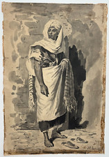 Maroc Homme Maure DESSIN ORIGINAL signé JEAN PIERRE LAURENS Bayard AQUARELLE XX°