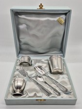 ANCIEN COFFRET DE NAISSANCE BAPTEME METAL ARGENTÉ ORFEVRE BOULENGER