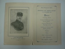 ancien menu banquet Ste Cécile musique de Seclin 1924 au nom du commissaire