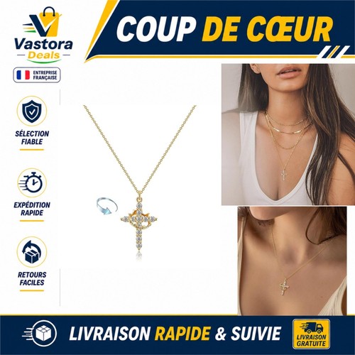 Collier croix plaqué blanc - or,