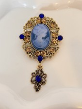 Broche camée Bleu et Strass -