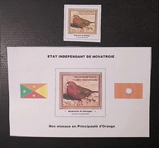 NovaTroie 1,5 ECO Oiseau Amarante du Sénégal MNH Neuf Micronation 2025 Bloc & TP