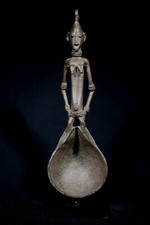 Art Africain - Ancienne Cuillère Rituelle Senoufo en Bronze sur Socle - 23,5 Cms