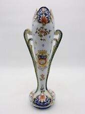 ANCIEN VASE EN FAIENCE DECOR ROUEN BLASON HAVRE SIGNE MC  HAUT 24 CM A19