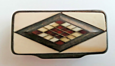 ancienne boîte à priser en bois décor géométrique en os