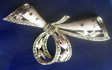 vintage Broche nœud en argent 925 rhodié et marcassite