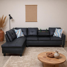 Stylish L-Shaped Black Faux