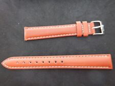 16 mm BRACELET MONTRE EXTRA LONG MARRON CLAIR CUIR BOMBÉ COUSU VEAU VERITABLE