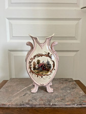 Vase Fives Lille Signé De Bruyn XXème Rose Décor  Village Eglise