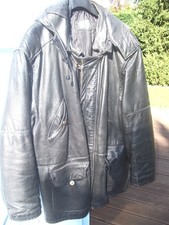 Veste Cuir 3/4 Marque Mike Kurtis Paris Taille L Noire Capuche Amovible