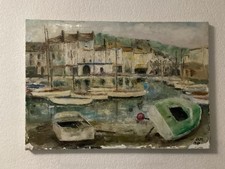 Marine Huile sur Toile Vintage (1969). Néo Impressionnisme Monogrammée JCK