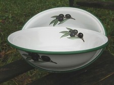 LOT DE 2 SALADIERS PLATS EMAILLES DECOR AU CHOIX EMAIL VERITABLE FAB. EN FRANCE