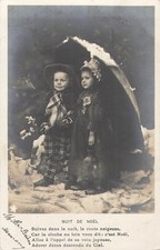 CP NUIT DE NOEL - GARCON CHAPEAU PETITE FILLE LANTERNE PARAPLUIE NEIGE - 40620