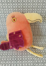 Doudou peluche d'activitée oiseau orange jaune mauve grelot 35 cm DPAM