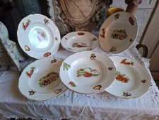 6 Assiettes creuse en faïence de Lunéville Badonviller, décor LEGUMES ou PRIMEUR