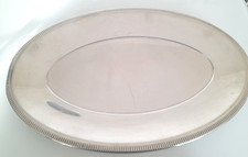 Grand plat inox ovale - style Couzon ou Degrenne - bord strié - 45 cm x 30 cm