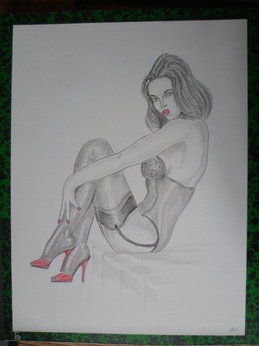 Dessin portrait feminin - , nu