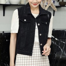 Femme Style Boyfriend Jeans Gilet Motard Court Veste Haut sans Manche