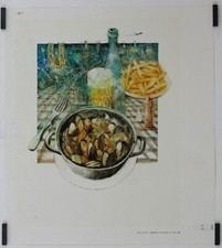 Bergman Sabena Belgique 1987 Affiche Originale Compagnie Aérienne Gastronomie
