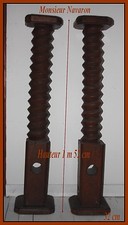 Paire de Colonnes sur socle en Bois Sculpté Vis sans fin de pressoir XIXe Chêne