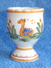 Ancien Coquetier en Faïence  Décor Moustiers au Canard, Jaune, Vert, Bleu, Signé