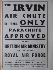 12/1933 PUB IRVING AIR CHUTE IRVIN PARACHUTE ROYAL AIR FORCE ORIGINAL AD