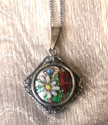 Pendentif ancien email floral - pendentif,